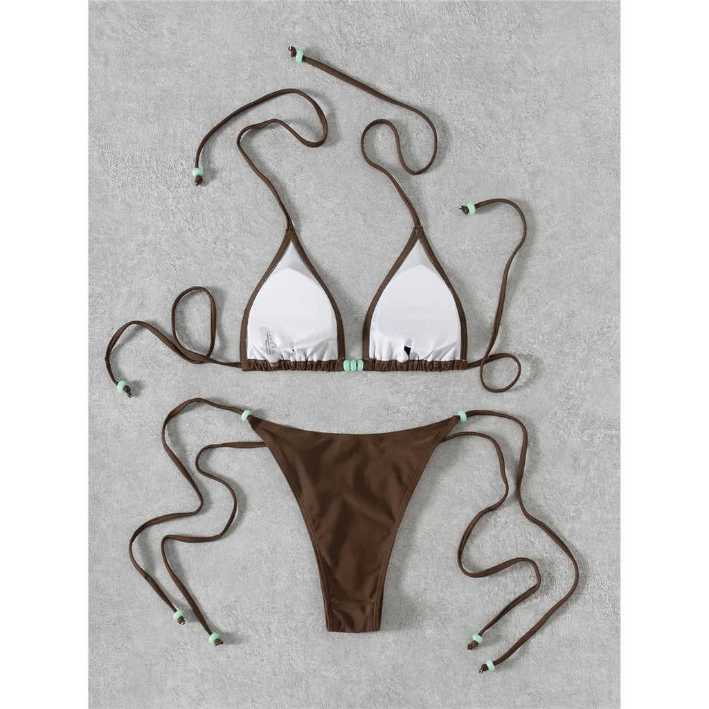 XS - L Halter High Leg Cut Strappy Bikini Female Swimsuit Women Swimwear Two-Pieces Bikini Set Bather Bathing Suit Swim V7004