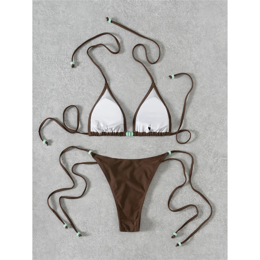 XS - L Halter High Leg Cut Strappy Bikini Female Swimsuit Women Swimwear Two-Pieces Bikini Set Bather Bathing Suit Swim V7004