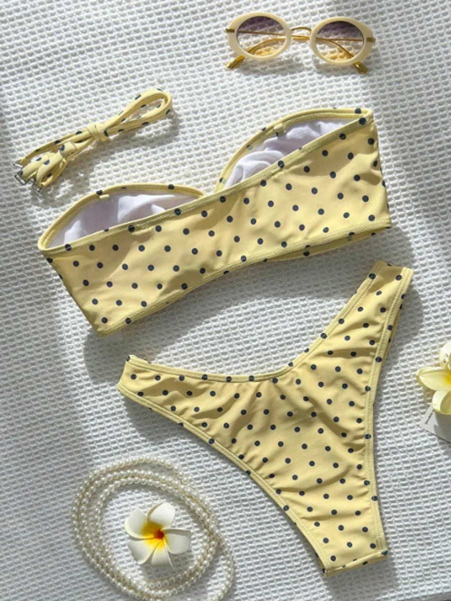 XS - L Polka Dot Bandeau Bikini Women Swimsuit Female Swimwear Two-pieces Bikini Set Brazilian High Cut Bathing Suit Swim Lady