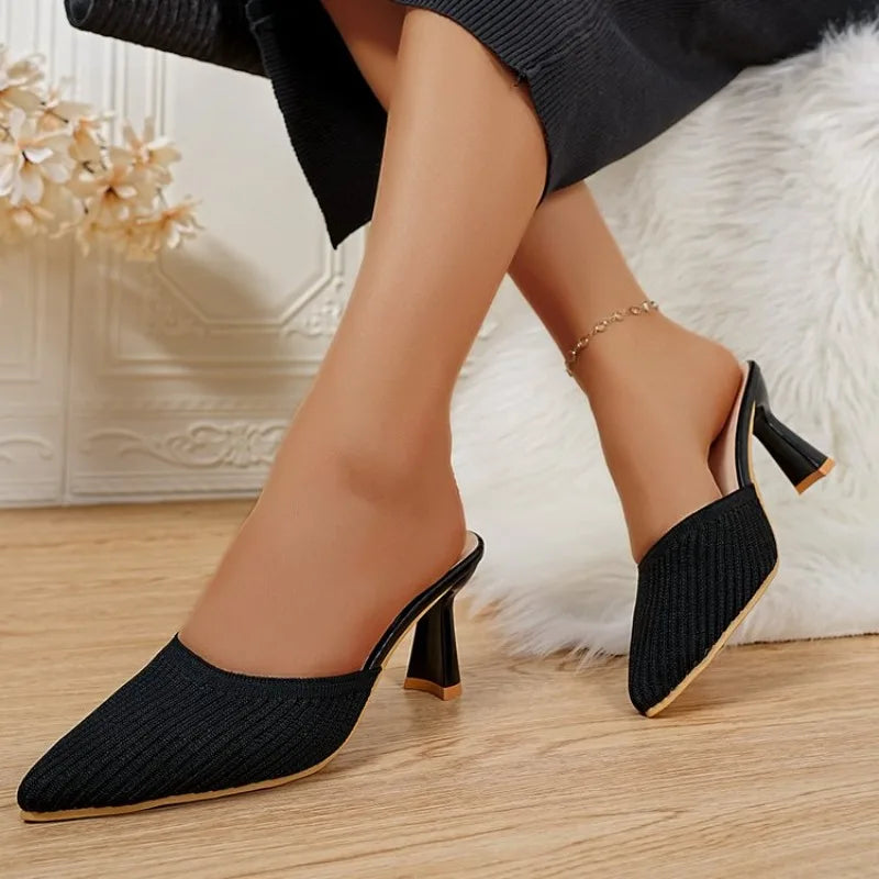 Women Baobao half slippers summer new all-in-one pointed  knitted elastic  sandals