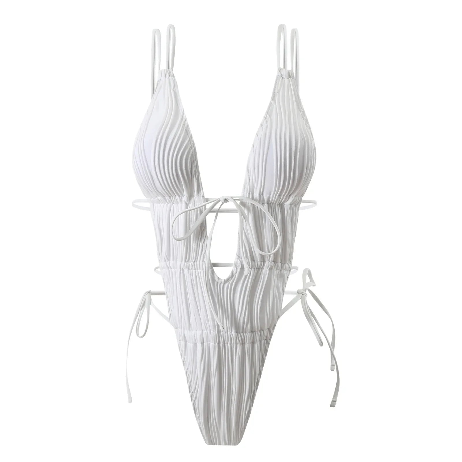 Deep V Neck Halter Wrinkled Female Swimwear One Piece Swimsuit Women Backless Monokini High Cut Bather Bathing Suit Swim Lady