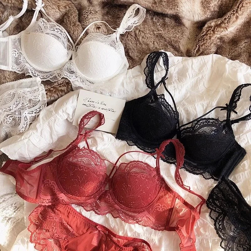 MOYISU Minimizer Bra French Lace for Large Bust, Anti Sagging Full Coverage Push Up Underwire Set, Sensuous Women Sexy Bra & Set