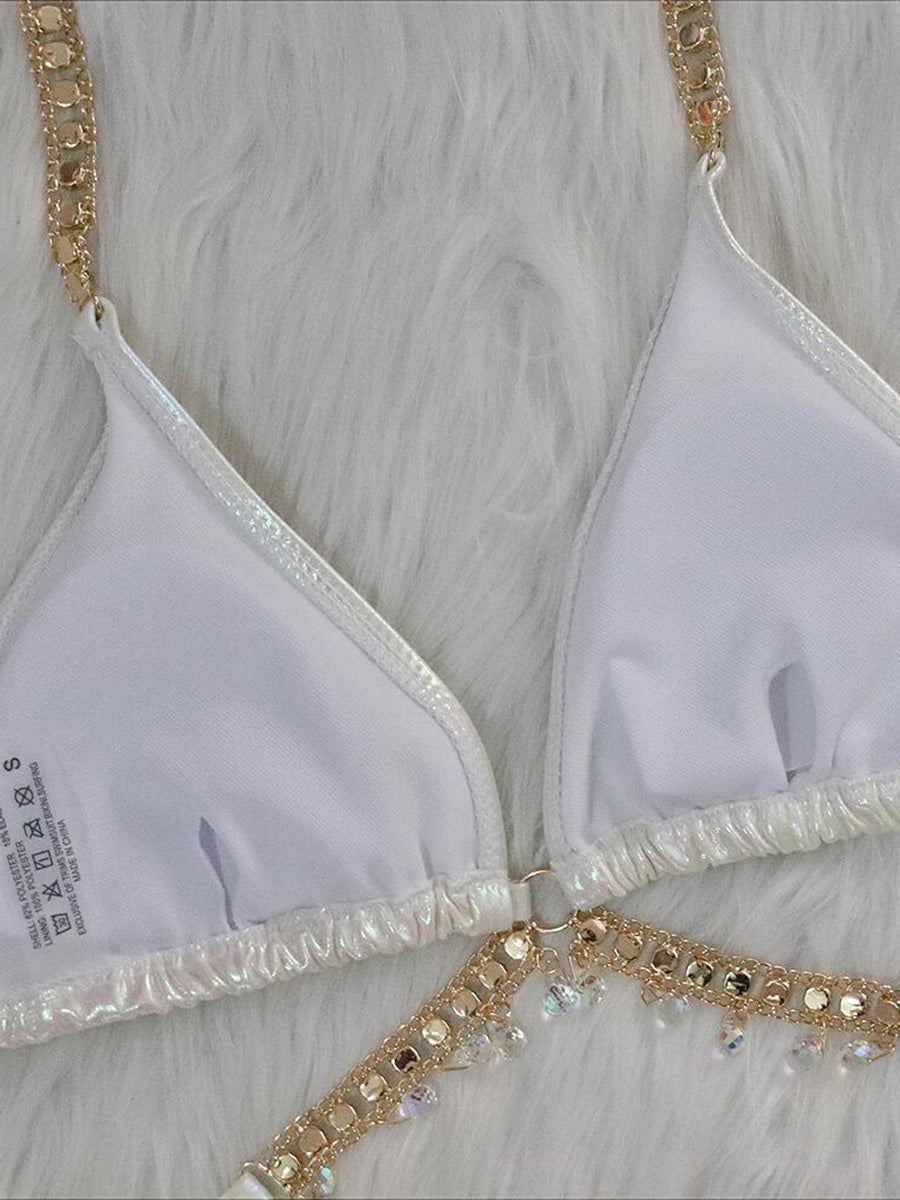 Wrap Around Halter Metal Chains Bikinis 2025 Diamond Bikini Women Swimsuit Female Swimwear Two Pieces Bikini set Bathing Suit