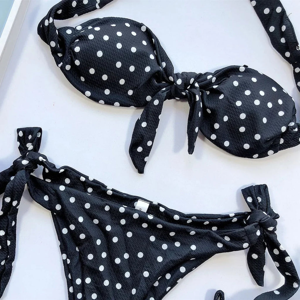 Sexy Leopard Polka Dot Knotted Brazilian Bikini Women Swimwear Female Swimsuit Two-pieces Bikini Set Bather Bathing Suit V643
