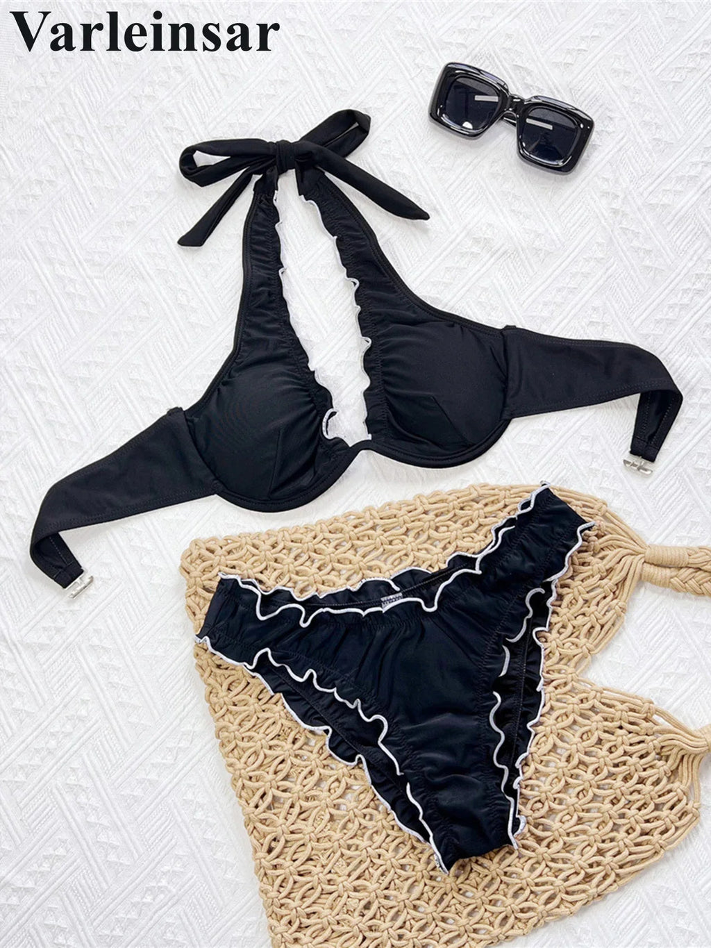 2026 Ruffled Halter Underwired Bikini Female Swimsuit Two-pieces Bikini set Women Swimwear Brazilian Bathing Suit Bather V7606