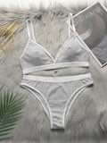 Women's thin without steel ring lifting and gathering gray sexy ultra short underwear triangle underwear set YS2731