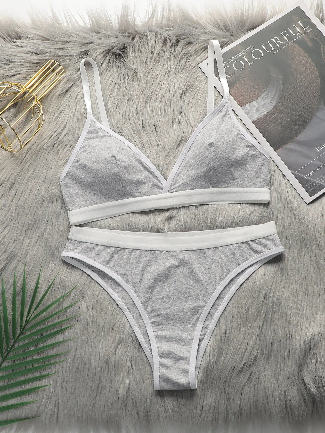 Women's thin without steel ring lifting and gathering gray sexy ultra short underwear triangle underwear set YS2731