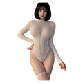 Sexy Lingerie Mesh Backless Open Bra Body Suits Erotic CostumeSee Through Hollow Full Sleeves Jumpsuit Black Plus Size Underwear