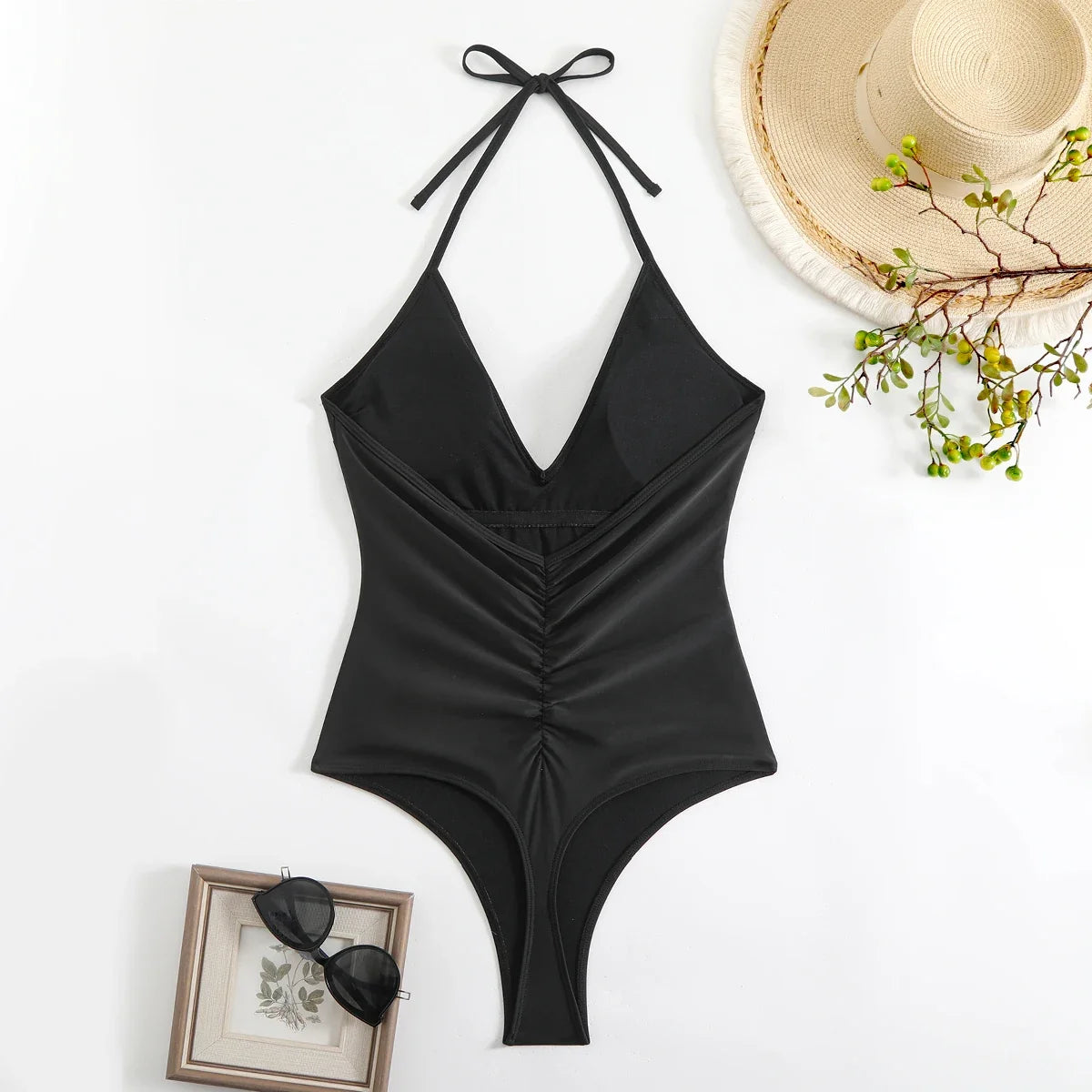 2026 Halter Swimsuit One Piece Backless Solid Swimwear Women Bathers Bathing Swimming Swim Suit Padded Beachwear Summer