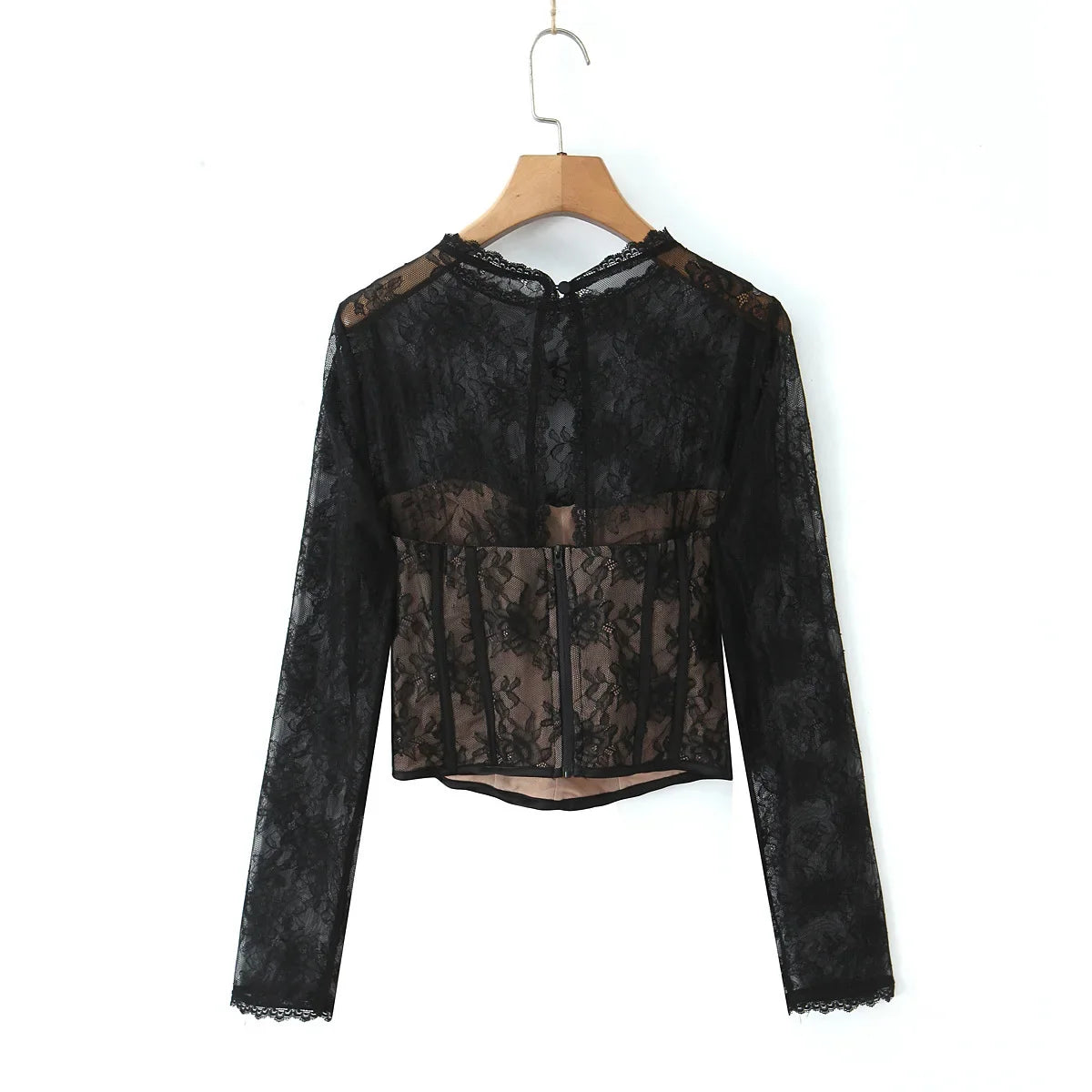 Pure Desire Sexy Sheer Crochet Lace Base Shirt Waist-Tightening Top T-Shirt For Woman Transparent Mesh Casual T-Shirt Charm ADSE