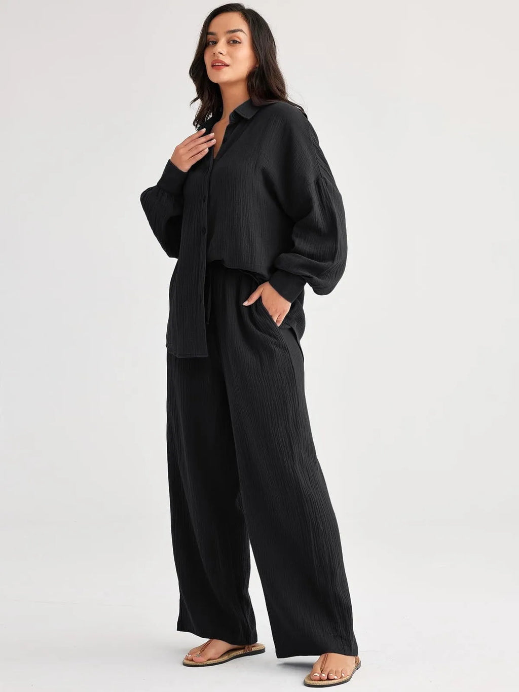 2026 Spring and Summer Casual Suit New Fashion Suit Loose Casual Top Wide Leg Pants Two-piece Set for Women