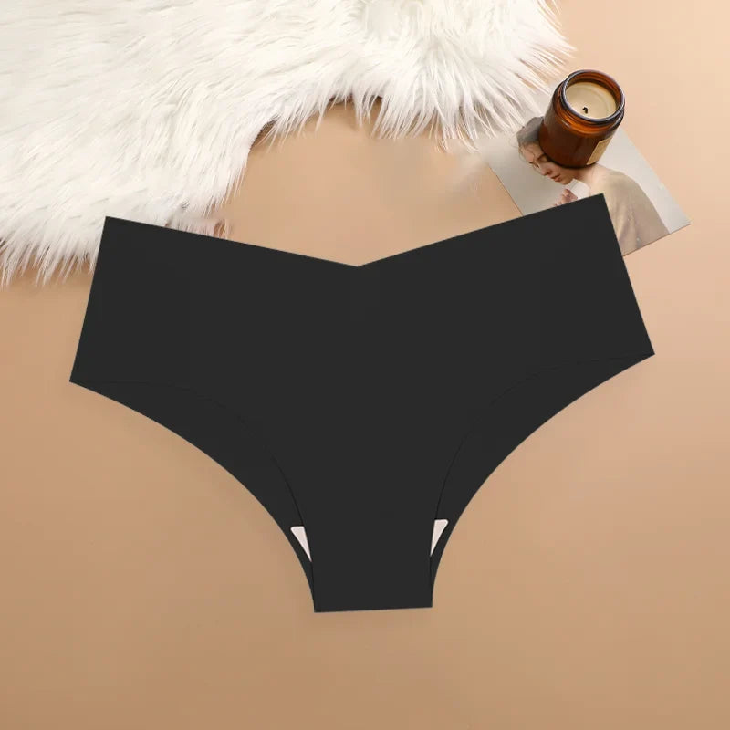 3PCS Women's Seamless Maillard Underwear Sexy V-Shaped Mid Waist Ice Silk Briefs 10 Soild Color Cozy Stretch Sexy Underpant S-XL