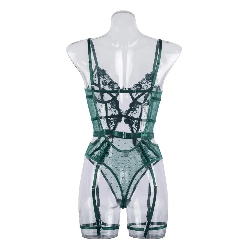 Toucheart Lace Sexy Skinny Babydoll Bodysuit Embroidery Erotic Private Adult Suit Solid Color Patchwork High Waisted Sexy Set