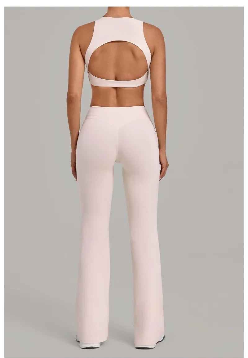 Women's Seamless Yoga Sets Sports Gym Fitness High Waist Hip-lifting Flared-pants Sleeveless Vest Workout Training Running Suits