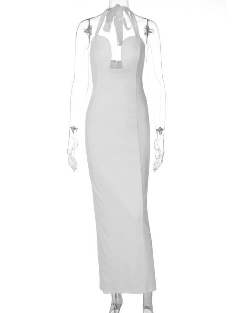 FDYOUI Elegant Chic Halter Hollow Out Bodycon Evening Dress for Women 2026 Summer Backless Sleeveless Long Wedding Party Dresses