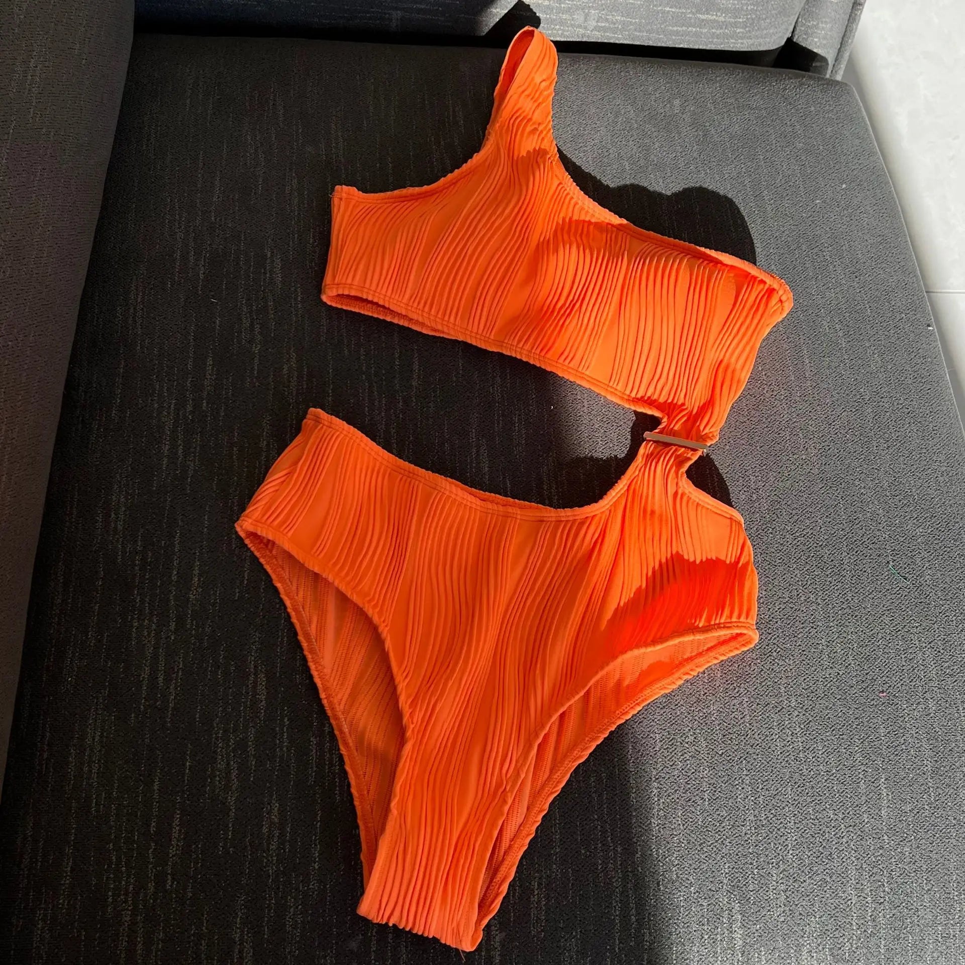 Wrinkled Asymmetric One Shoulder Female Swimwear One Piece Swimsuit Women Monokini Bather High Cut Out Bathing Suit Swim Lady