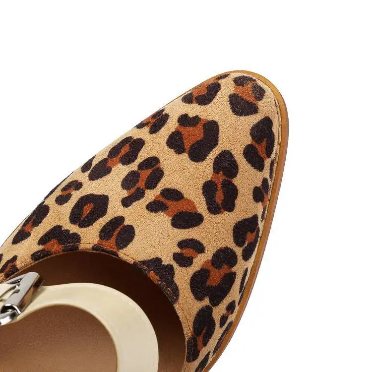 Spring  Autumn New Model Fashion High Heels Nude Shoes Color Blocking Pointed Tip Buckle Leopard Print Sexy Party Women's Shoes