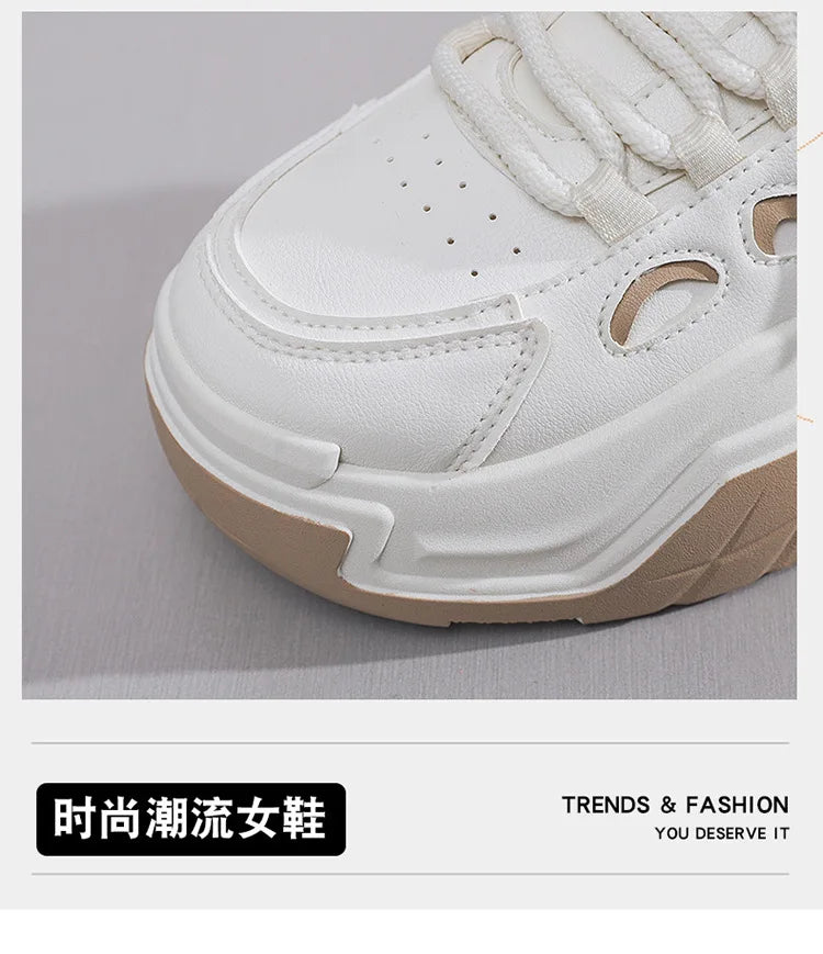 Women Platform Sneakers Autumn Trend Casual Flats Female Fashion Lace Up Thick Soled Comfortable Increase Vulcanized Shoes2024