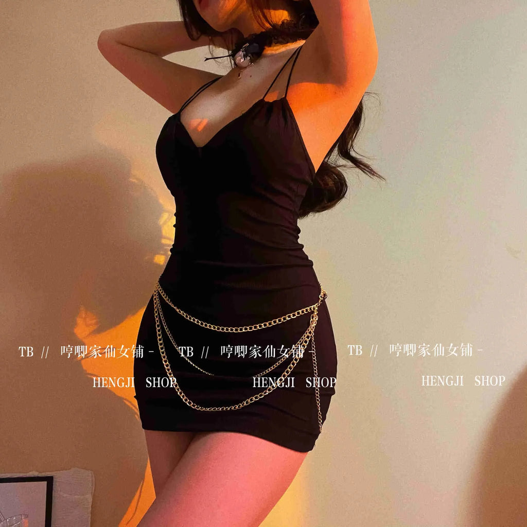 Slip Sweet Mini Dress Tank V Neck Babes Backless Bare Ass Cosplay House Fairy Sweet Korean Women Tops 2022 Summer P7M8