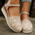 Hollow Fabric Roman Shoes Summer Travel Round Head Wedge Toe Fashion Sandals Comfortable Thick-sole Women's Shoes 2026