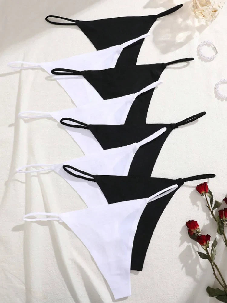 8Pcs/Set Seamless Thong Women Invisible Thin Strap Low Waist High Stretch Flexibility Panties Sexy Underwear Briefs T-back