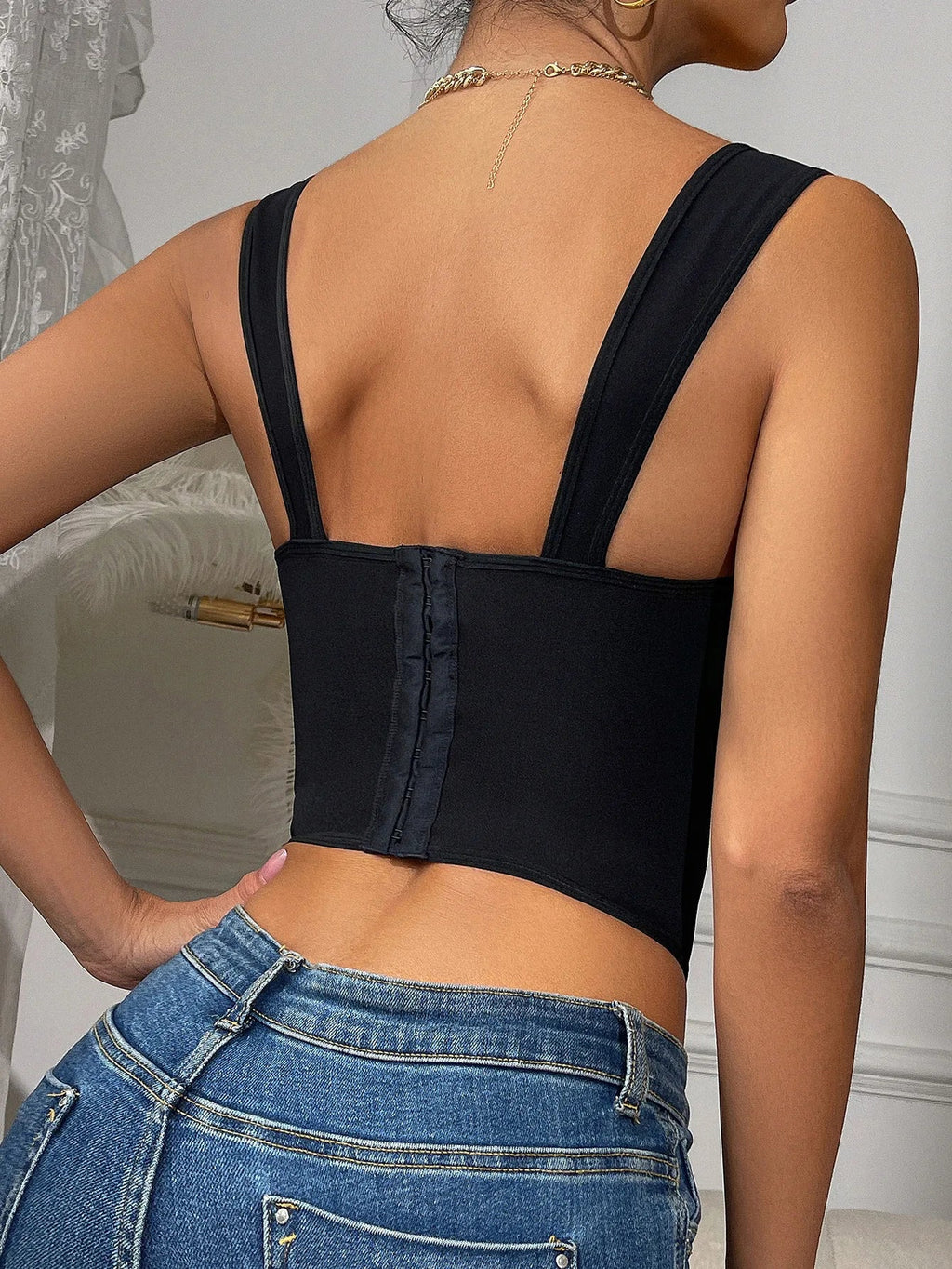 New Hot Girl Black Lace Trim Inner Wear Camisole Charming Outer Wear Shaping Gathered Underwire Fishbone Bra Casaul Elegant TFO9