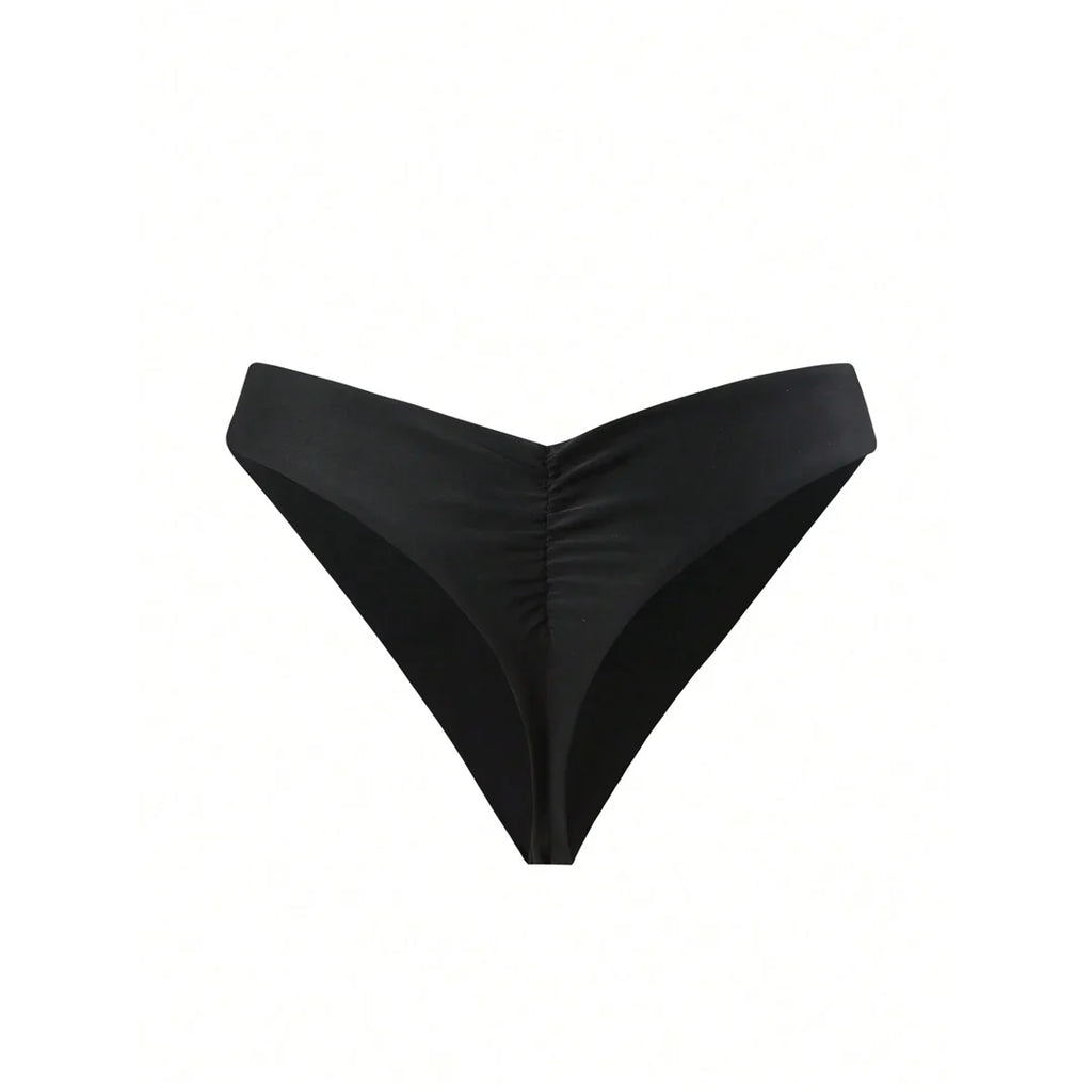 S - XL Black Scrunch Butt Thong Bikini Bottom Swim Brief Women Swimwear Female Bather Brazilian Tanga Panties Underwear V6864