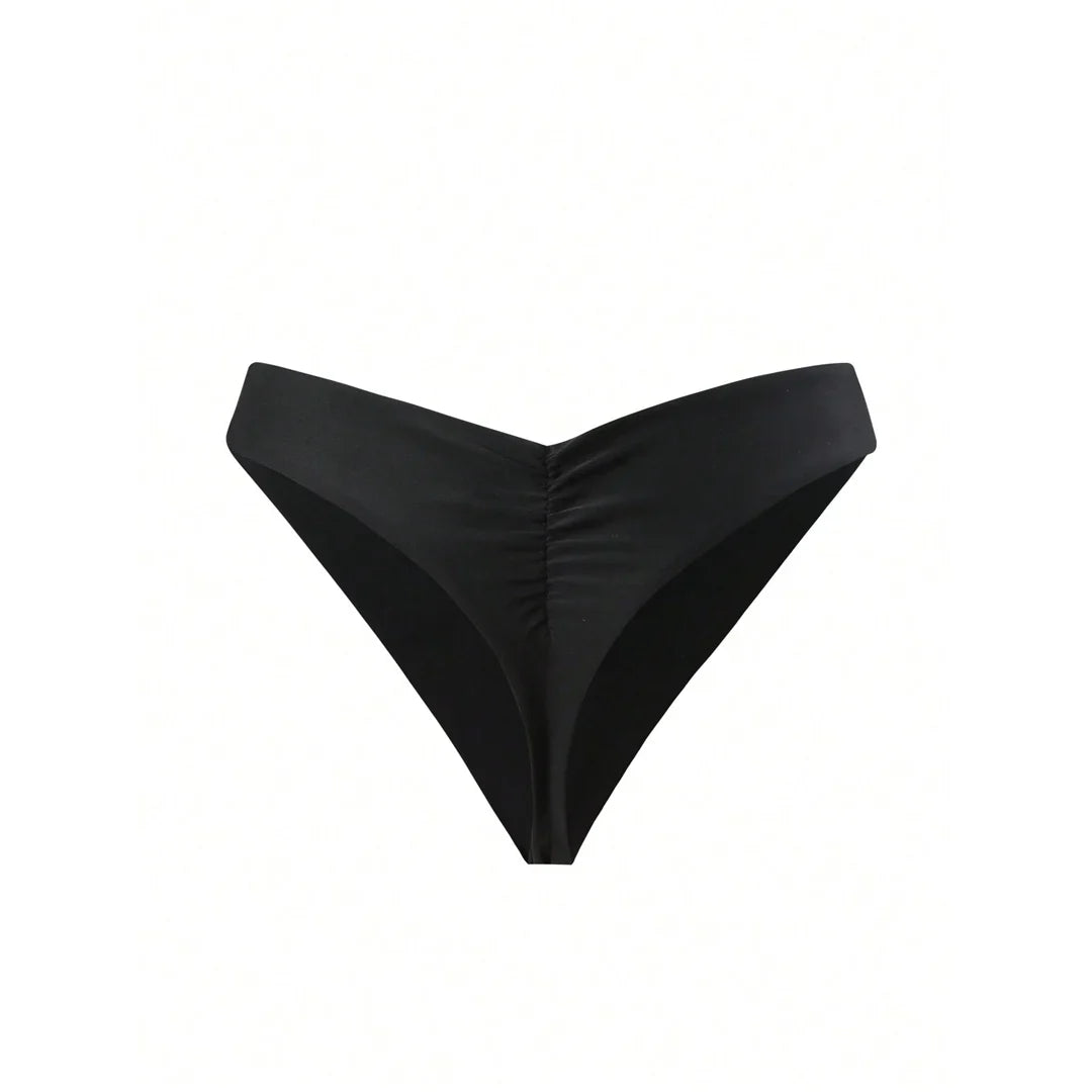 S - XL Black Scrunch Butt Thong Bikini Bottom Swim Brief Women Swimwear Female Bather Brazilian Tanga Panties Underwear V6864