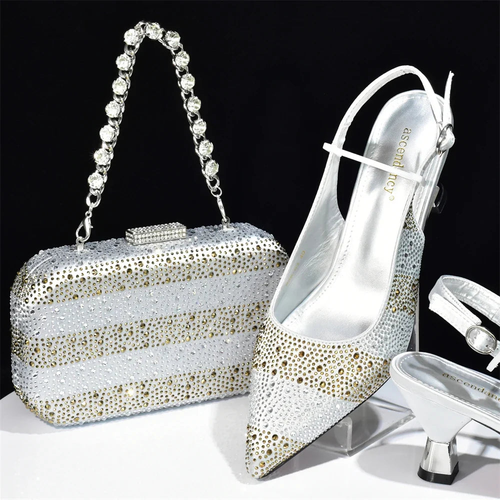Doershow African fashion Italian Shoes And Bag Sets For Evening Party With Stones SILVER Italian Handbags Match Bags! Hb1-2
