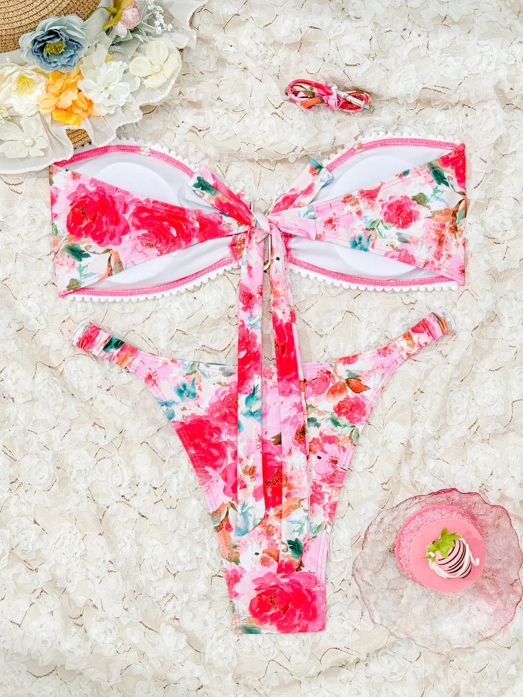 2026 U-wire Bandeau Bikinis Women Printed Swimwear Female Sexy Ring Linked Swimsuit Bathers Bathing Swimming Swim Suit Beachwear