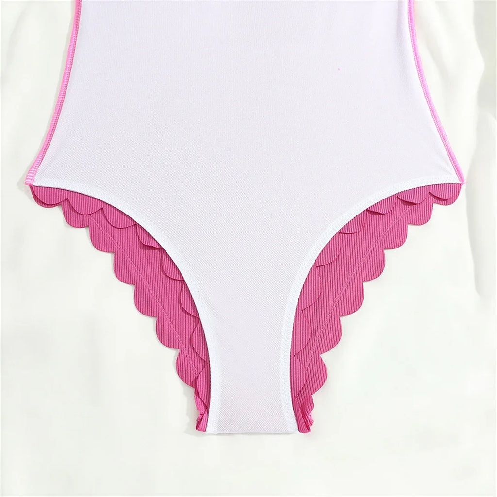 S - XXL 11 Colors Ribbed Frilled Women Swimwear One Piece Swimsuit Female Backless High Leg Cut Bather Bathing Suit Swim K7097