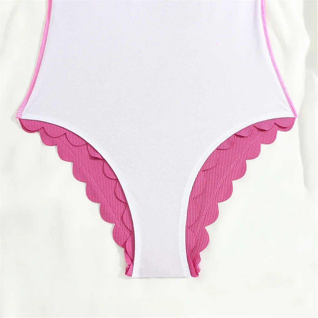 S - XXL 11 Colors Ribbed Frilled Women Swimwear One Piece Swimsuit Female Backless High Leg Cut Bather Bathing Suit Swim K7097