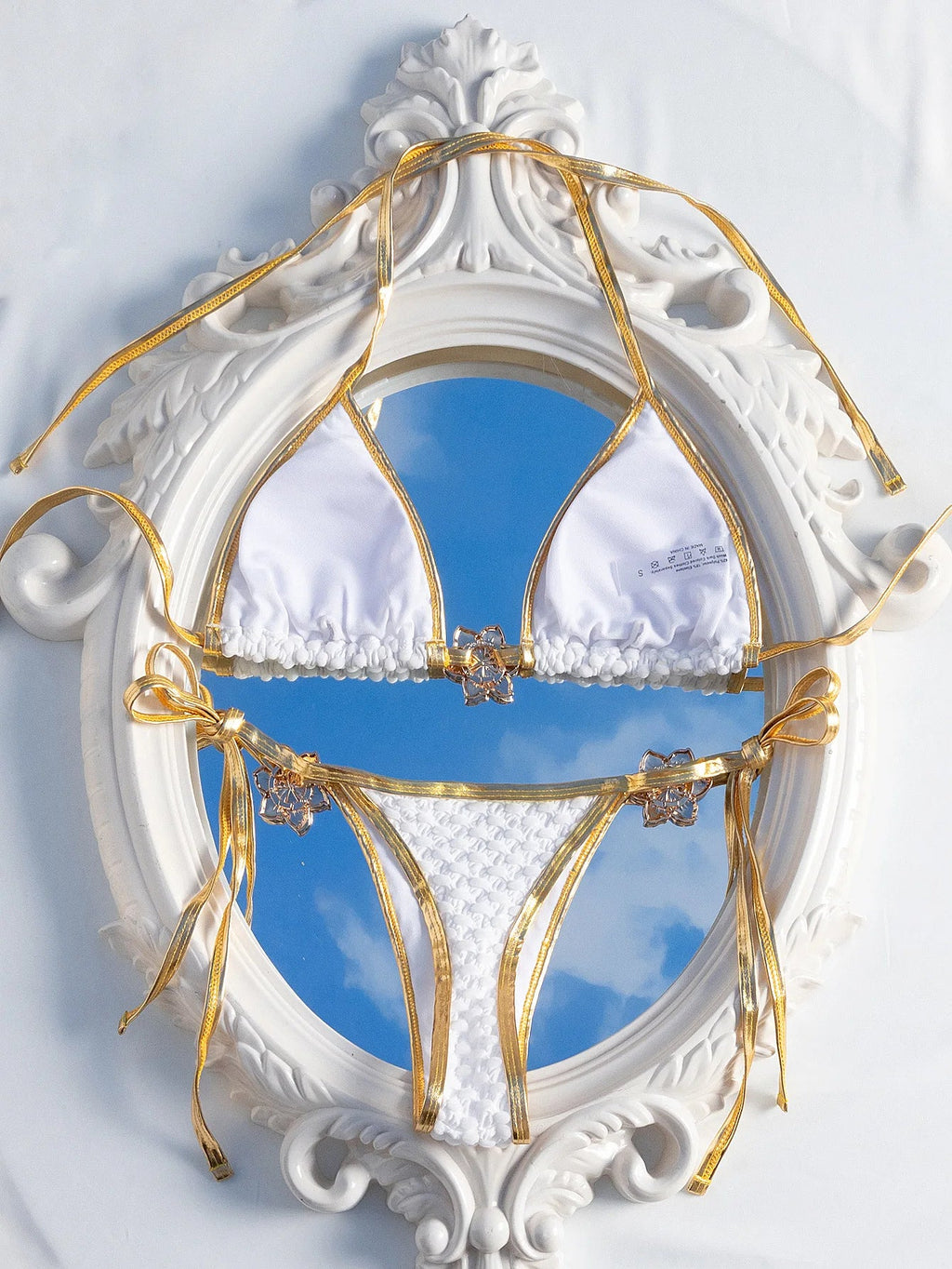Sexy White Gold Patchwork Bikini Set 2026 Women Metal Starfish Push Up Tie Side Thong Swimsuit Beach Bathing Suit Micro Swimwear