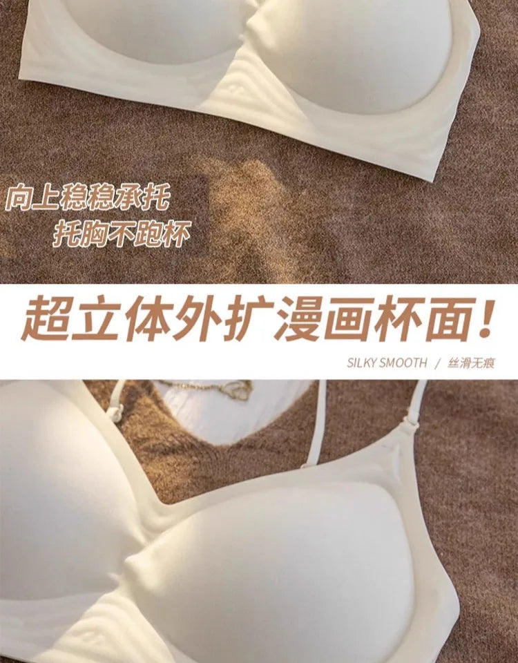 Summer Seamless Crop Top Bra Small Chest Gathered Thin Straps Back Accentuating Bralette Beachwear Light Support Wirefree AU