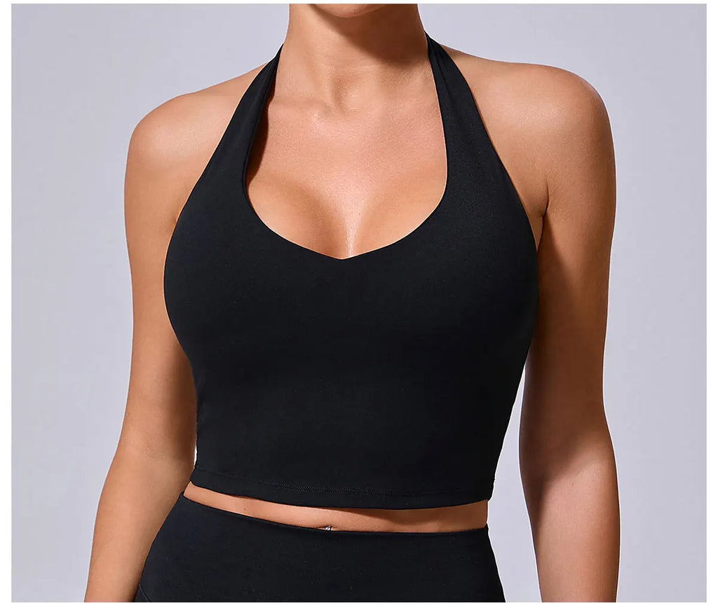 Hanging Neck Yoga Sports Bra Women Breathable Shock Proof Gym Workout Fitness Push Up Top Yoga Running Sportswear Vest Sexy Bra
