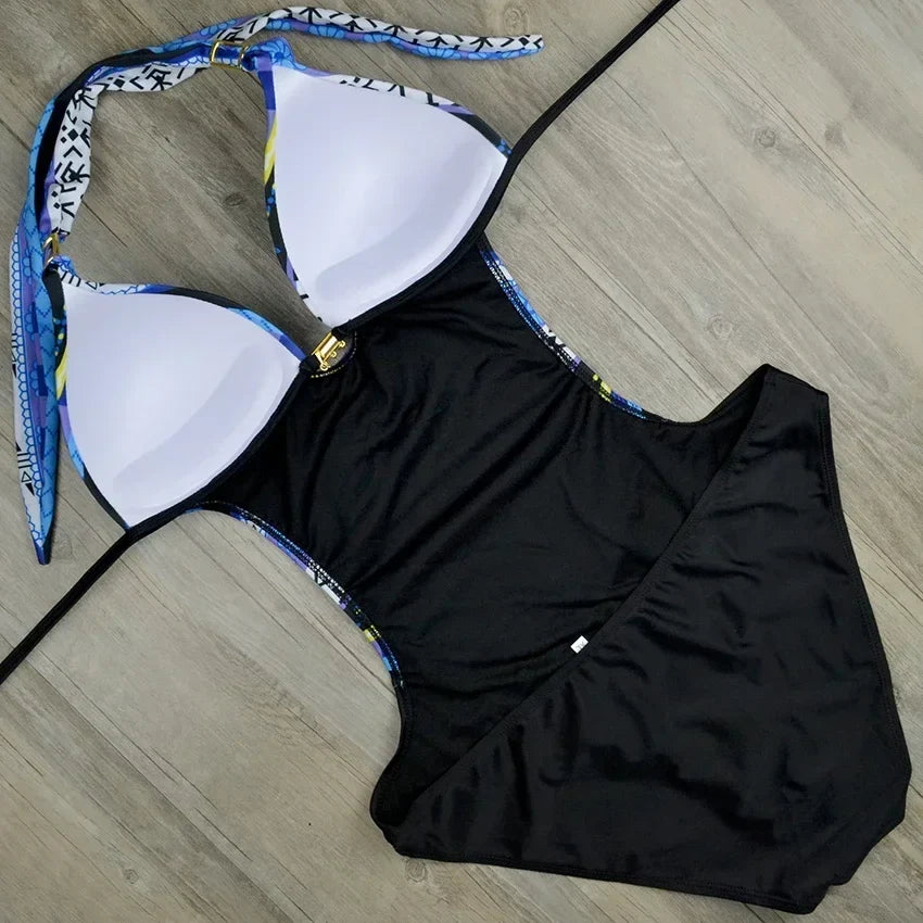 S - XXL Sexy Printed Bra Cup Female Swimwear One Piece Swimsuit Women Push Up Monokini Backless Bather Bathing Suit Swim Lady