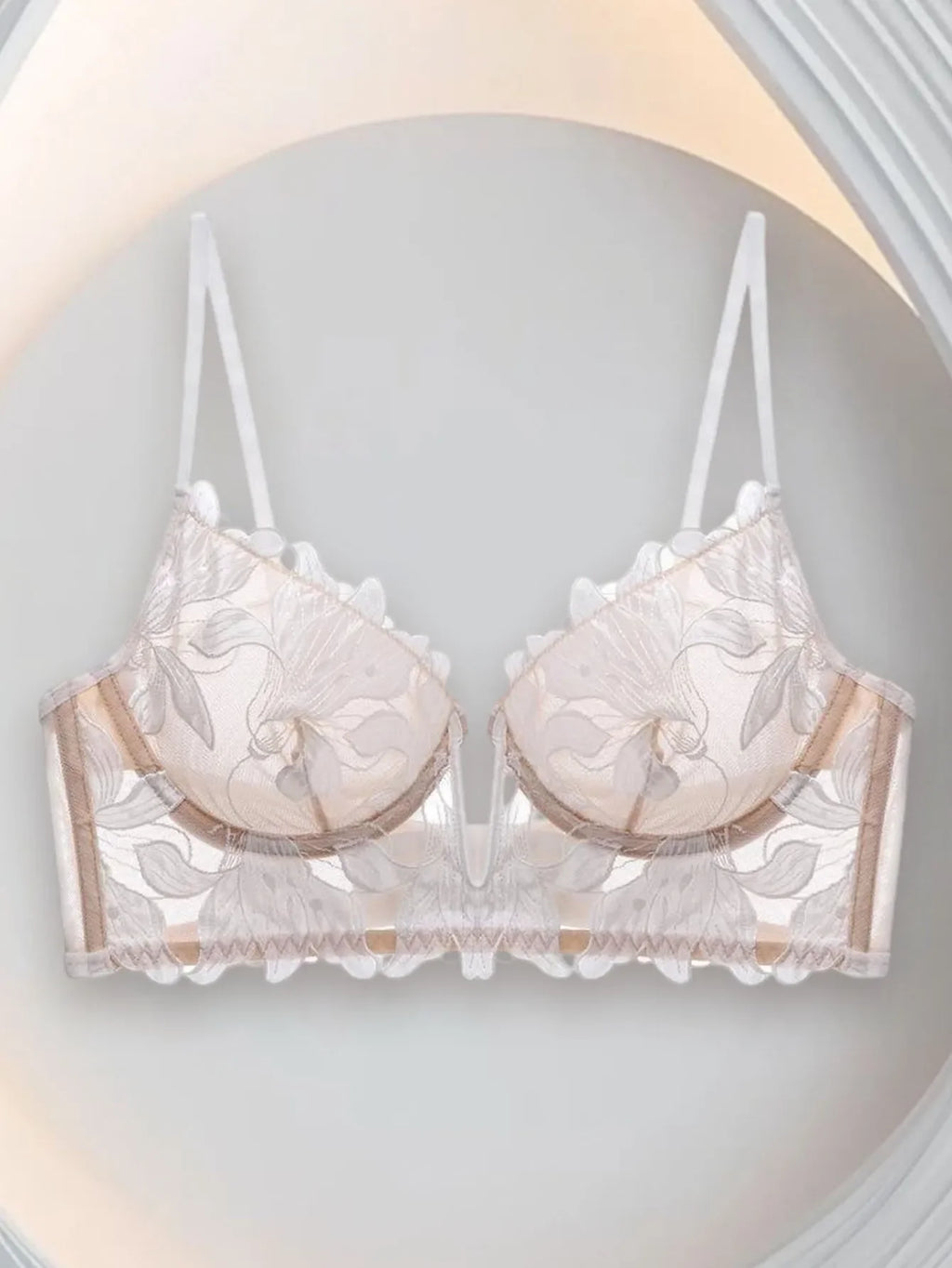 Sexy Floral Embroidered Flower Mesh Underwire Push Up Lingerie Demi Sheer Mesh Balconette See Through Bralette Unlined Lingerie
