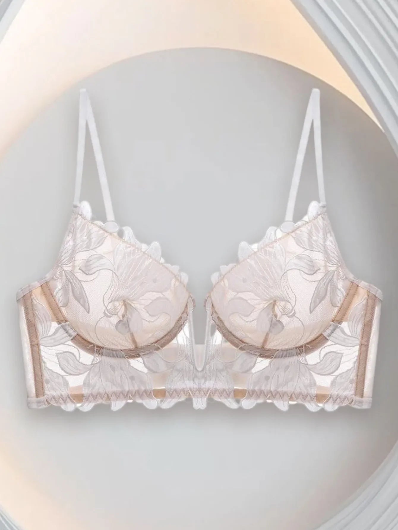 Sexy Floral Embroidered Flower Mesh Underwire Push Up Lingerie Demi Sheer Mesh Balconette See Through Bralette Unlined Lingerie