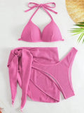 With Skirt Wrinkled Bra Cup Bikini Female Swimsuit Women Swimwear Three-pieces Bikini Set Push Up Bathing Suit Swim Beachwear