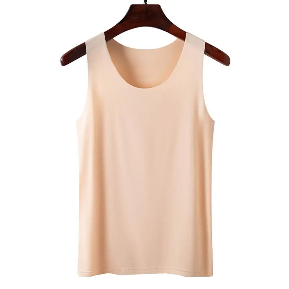 Women Bottoming Vest Sleeveless Ice Silk Seamless Stretchy Round Neck Dry Dry Cooling Camisole Summer Office Vacation Basic Top
