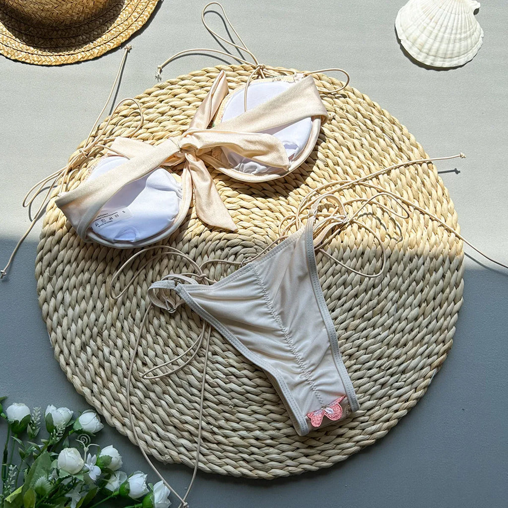 Flowers Printed Halter Underwired V-Bar Bikini Women Swimwear Female Swimsuit Two-pieces Bikini Set High Cut Bathing Suit Swim