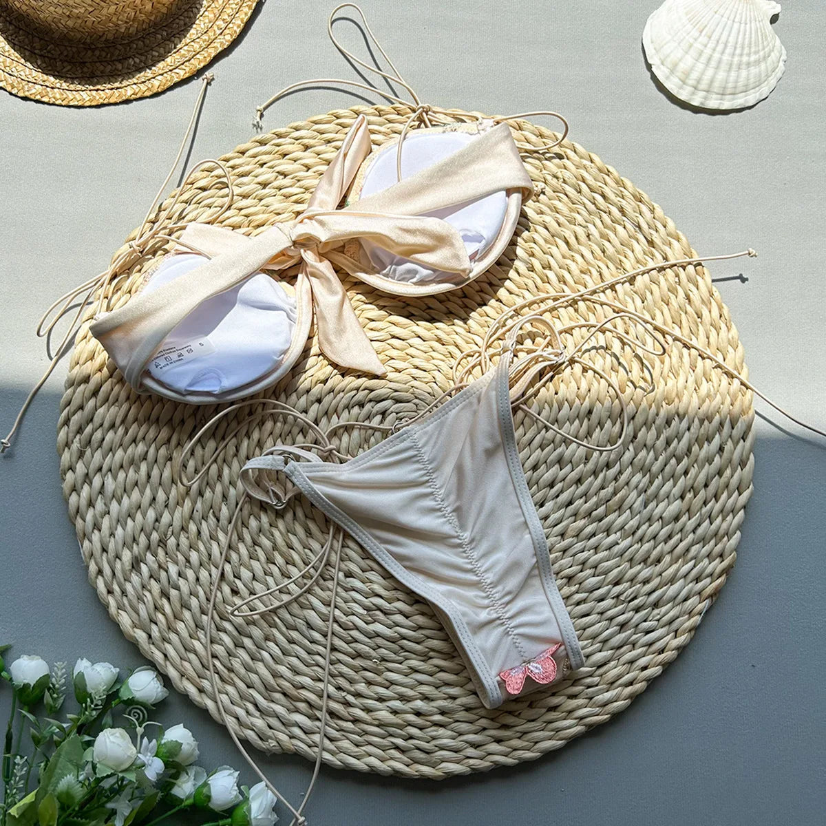 Flowers Printed Halter Underwired V-Bar Bikini Women Swimwear Female Swimsuit Two-pieces Bikini Set High Cut Bathing Suit Swim