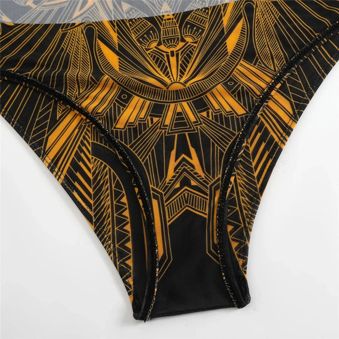 S - XXL 3PCS New Printed Long Sleeve With Pants Sarong Women Swimwear One Piece Swimsuit Female Bather Bathing Suit Swim V7180