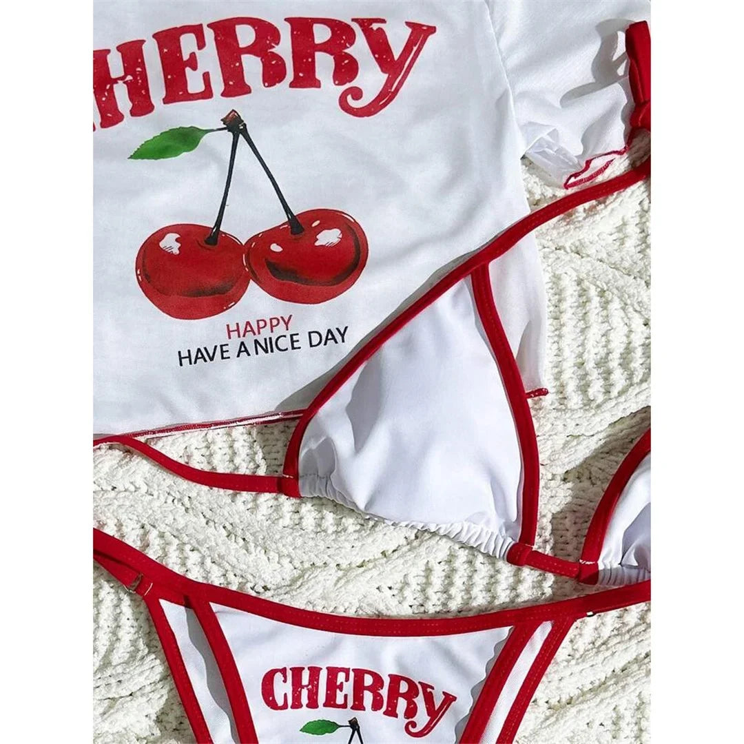 S -XL 13 Color Printed Three-piece Bikini set Short Sleeve Bikini Female Swimsuit Women Swimwear Bather Bathing Suit Swim V6854G