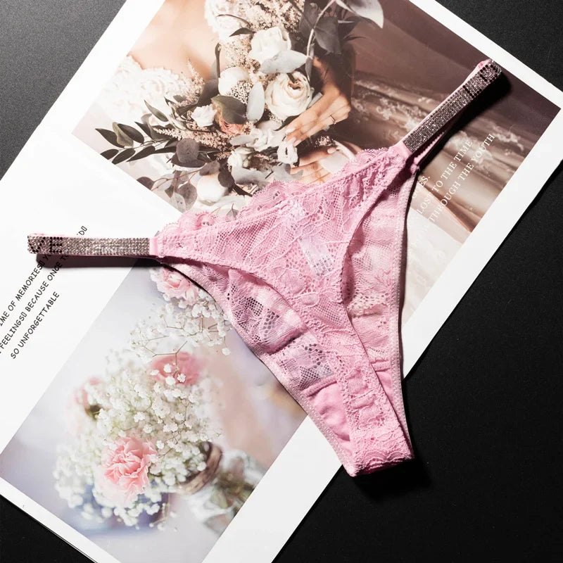 Lace Sexy Girls Women Panties Seamless Underwear Rhinestone G String Letter Transparent Thong For Female Low Rise Ladies Briefs