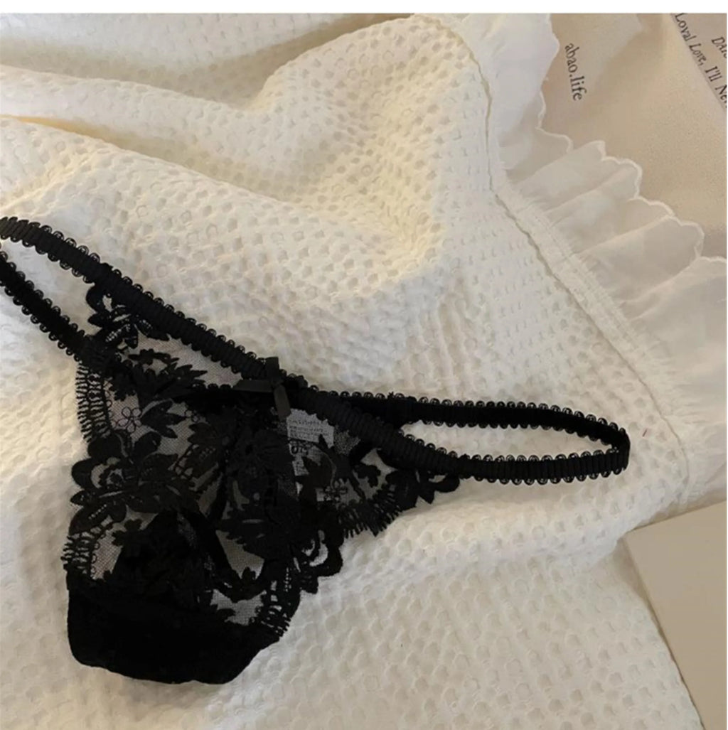 MOYISU Parisian Sheer Bralette Set - Ultra-Thin Wire-Free Bra No Padding Anti-Sag Lace Cutout Lingerie Sexy Vacation-Ready Tushy