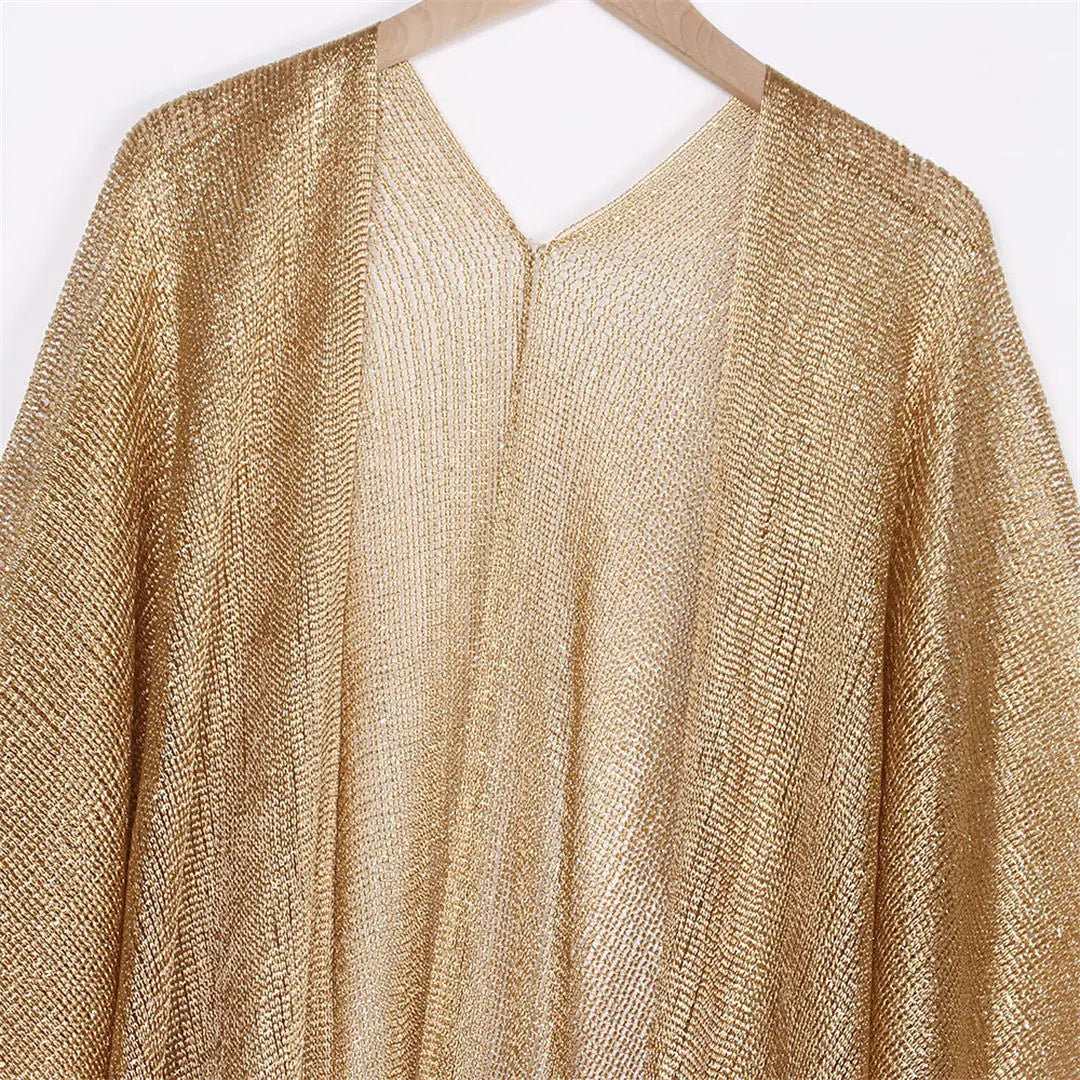 Sexy Fringe Tassel Mesh Sheer Shiny Knitted Tunic Beach Cover Up Cover-ups Beach Dress Beach Wear Beachwear Female Women V3321
