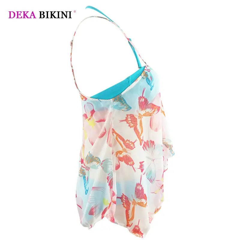 DEKA Plus Size 3 pcs Printed Tankini Set Women Push Up Bikini High Waist Large Swimwear Retro Swimsuit Bathing Suit