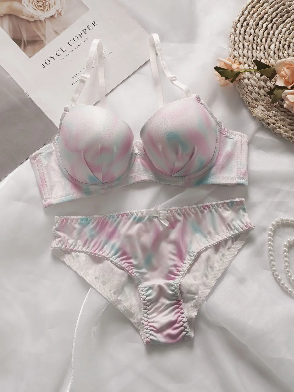 Toucheart Sexy Lingerie Suit for Women Bow Knot Patchwork Printing Underwear Sexy Bra Set Thin Cup Colorful Lingerie Suit New