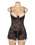 Pink Sexy Lace Ruffled Suspender Nightdress for Women Babydoll Lingerie Push Up Chemise Sleepwear